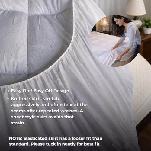 MHG Living White Hollowfibre Mattress Topper with Microfibre Fitted Skirt, 5cm Thick, W/D/H: 135 x 190 x 5 cm – 3