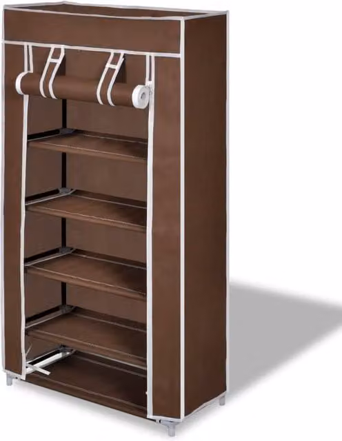 Berkfield Home Fabric Shoe Cabinet with Roll Shutter Cover, Brown, W/D/H: 58 x 28 x 106 cm