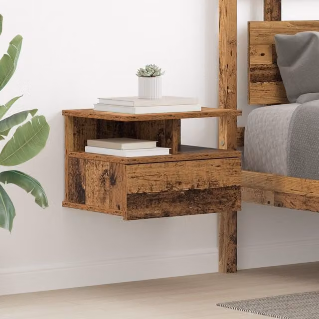 Berkfield Home Floating Nightstand in Old Wood Brown, W/D/H: 40 x 31 x 27 cm