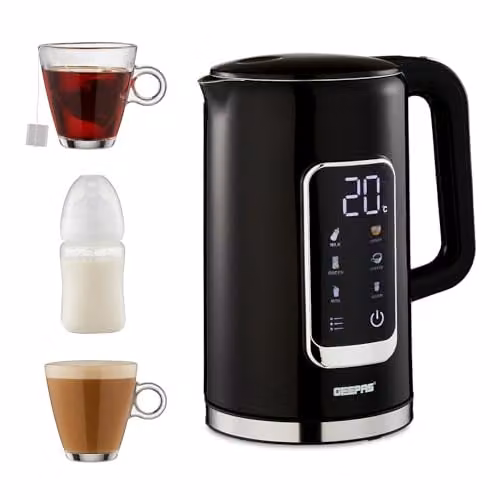 Geepas 2200W Digital Electric Kettle with Touch Display and Keep Warm Function, 1.7L, Black
