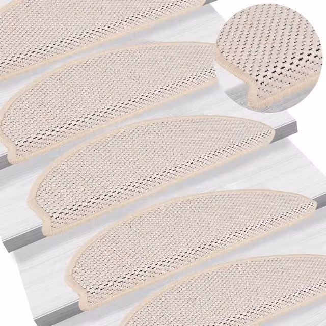 Berkfield Home Self-adhesive Sisal-Look Stair Mats, 15 Pieces, Beige, W/D/H: 65 x 21 x 4 cm