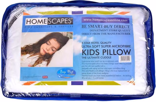 Homescapes Kids Anti-Allergen Super Microfibre Pillow, White, W/H: 40 x 60 cm