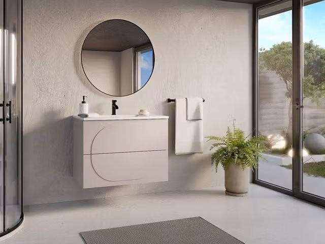 Vente-unique Wall-Mounted Bathroom Vanity Unit with Inset Basin, Beige, W: 80 cm, D: 46 cm, H: 60 cm
