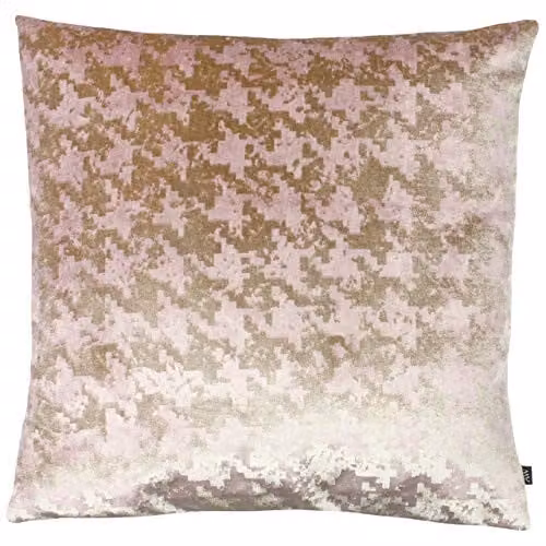 Ashley Wilde Nevado Velvet Houndstooth Cushion in Gold and Pink, W/D/H: 50 x 50 x 50 cm