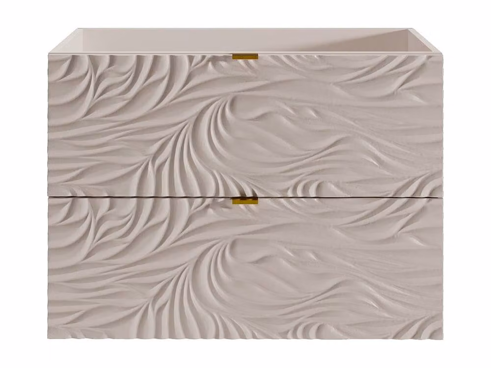 Rinarel Textured Floating Vanity Unit in Beige and Gold with Soft-Close Doors and Internal Drawers, W: 80 cm, D: 46 cm, H: 60 cm – 2