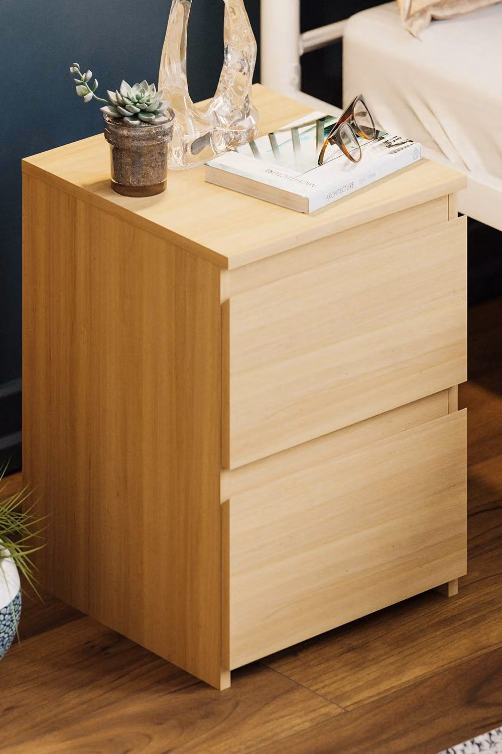 HD Designs Denver 2 Drawer Bedside Chest in Beige, W/D/H: 40.0 x 29.5 x 29.5 cm – 4