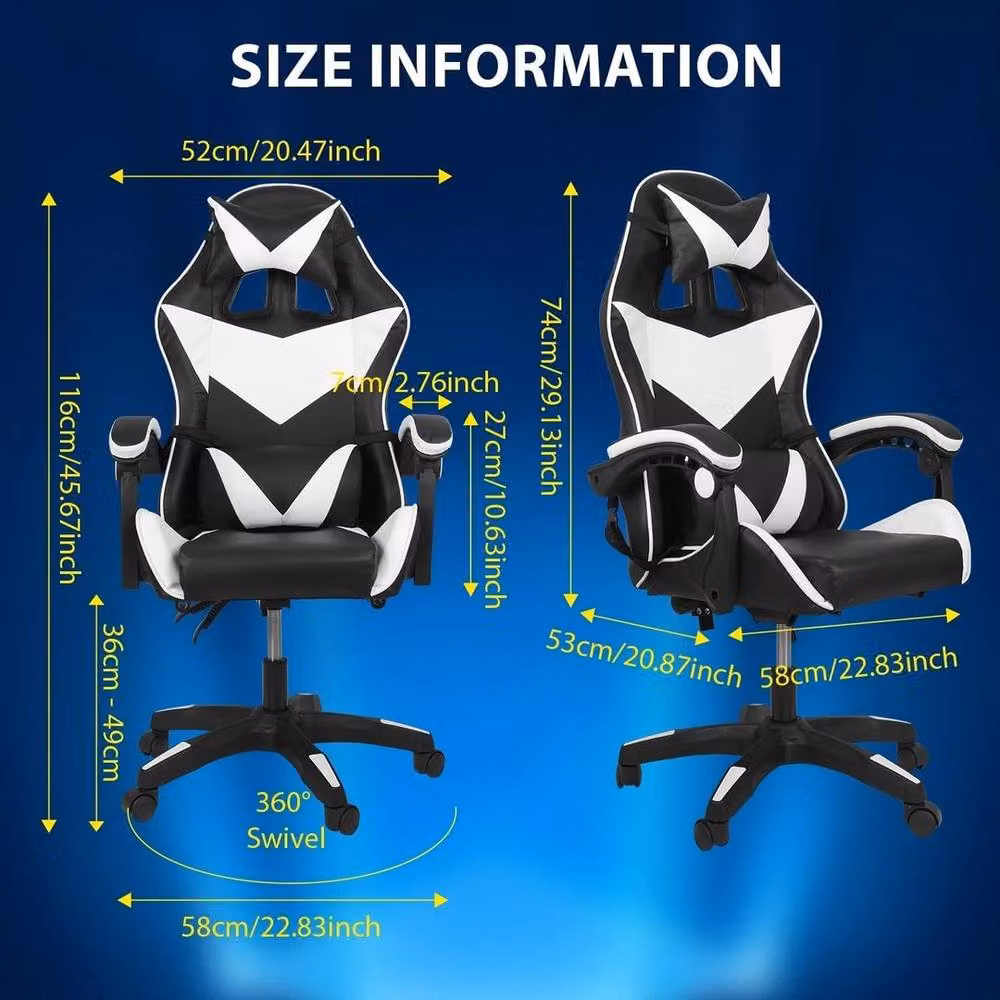 EONLION Black Synthetic Leather Gaming Chair for Adults with Armrests and Headrest – 2