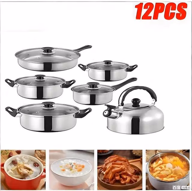 SPETLEK 12-Piece Stainless Steel Cookware Set with Saucepan and Frying Pan in Silver – 1