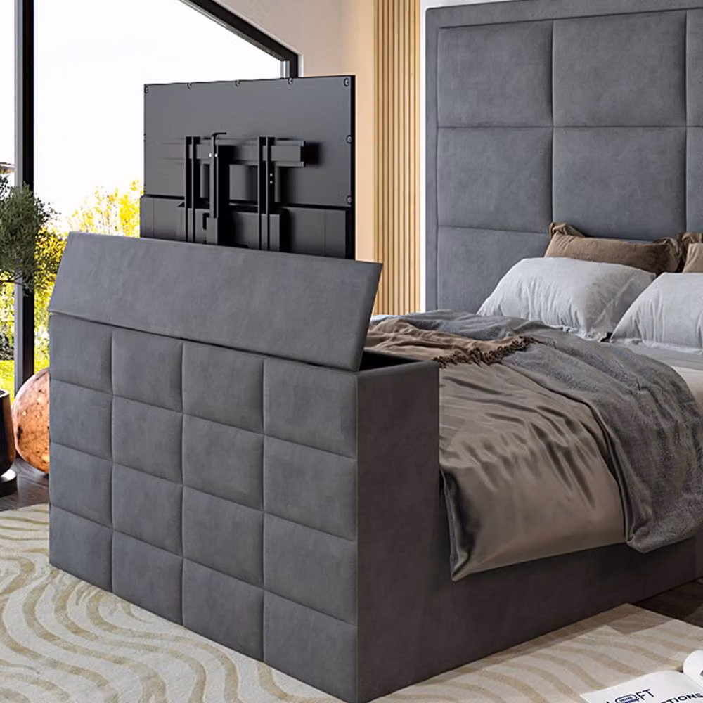 KDMD Alwoodley Upholstered Grey Single Television Bed Frame – 4