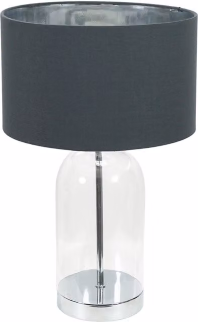 ValueLights Jessy Glass Table Lamp with Silver Trim and Chrome Inner Shade in Charcoal Grey