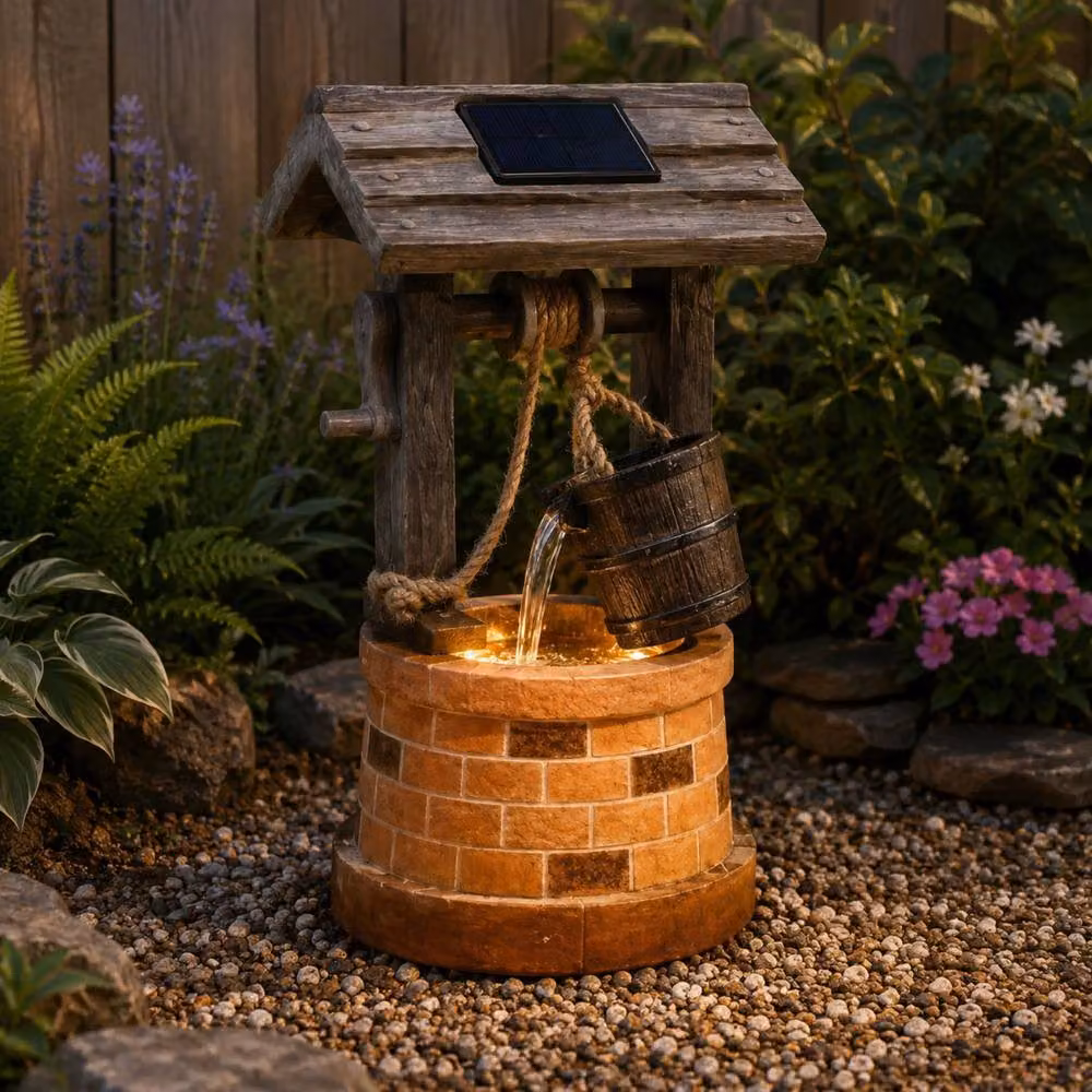 Marco Paul Solar Water Fountain Wishing Well Garden Feature in Brown and Multicolour – 7