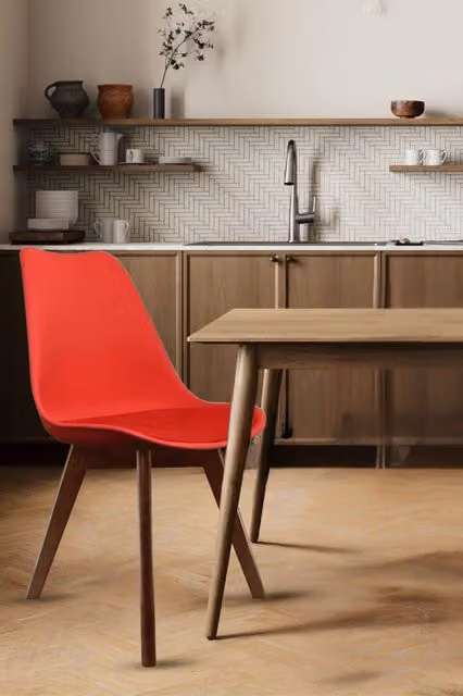 Fusion Living Soho Red Plastic Dining Chair with Dark Wood Legs