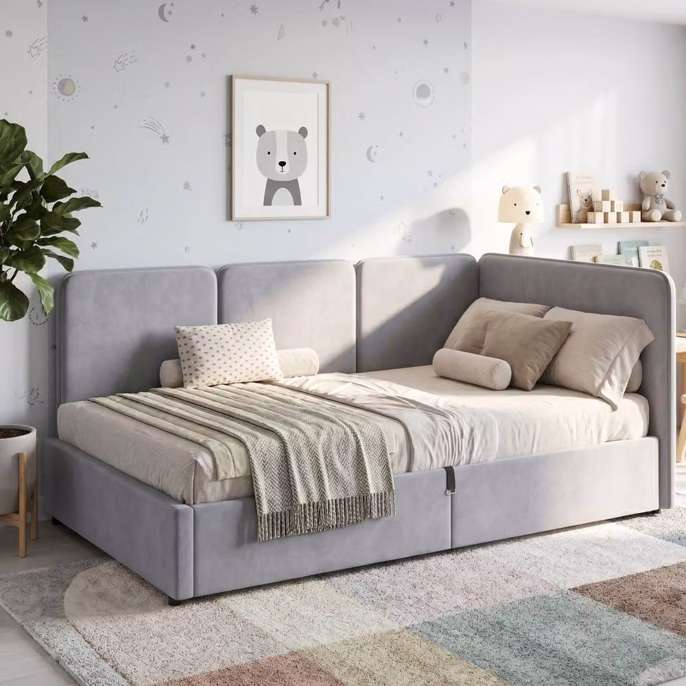 Matteo Grey Velvet Single Ottoman Daybed with Lift-Up Storage W/D/H: 90 x 190 cm – 3