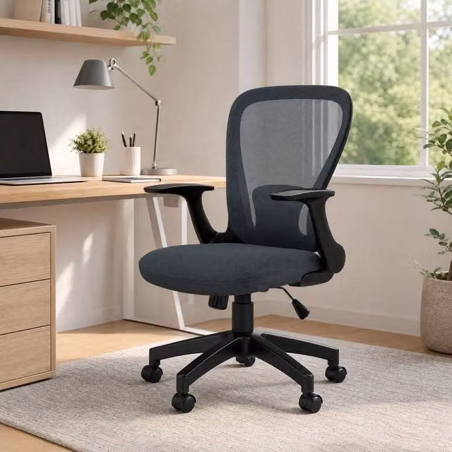 STILVORA Modern Grey Fabric Task Chair with Swivel and Flip-up Armrests – 1