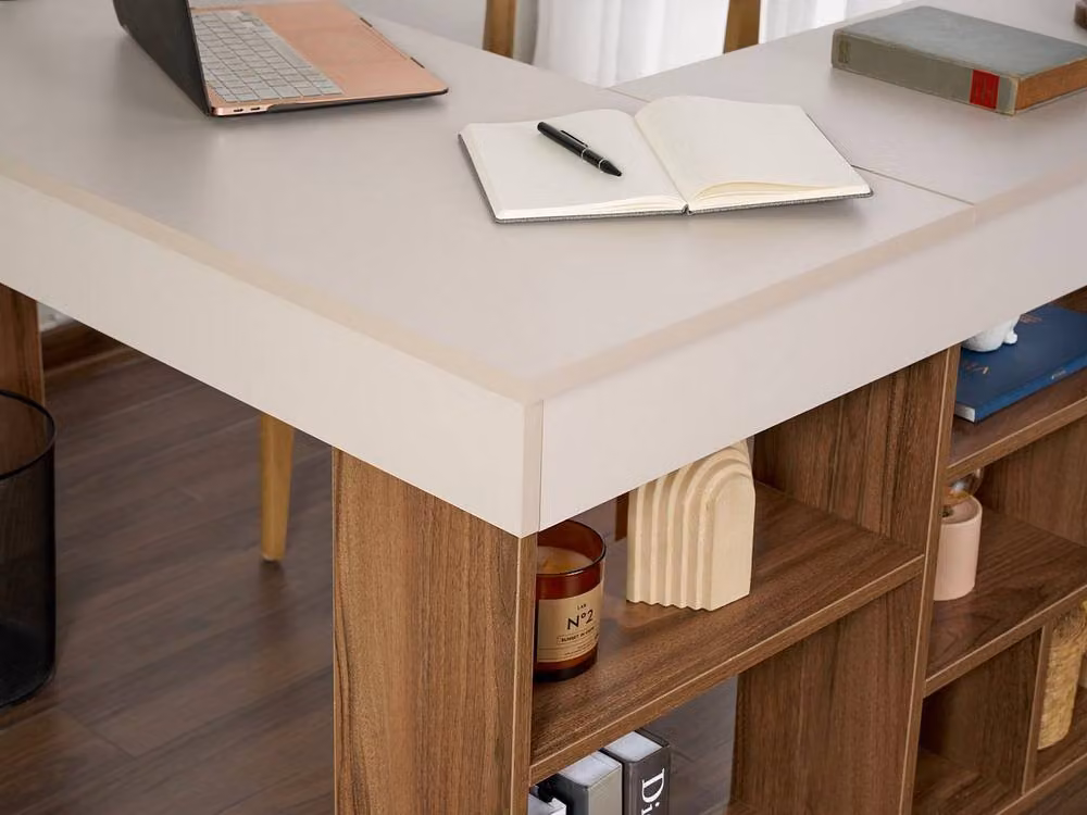 Vente-unique Corner Desk with Storage Units in Beige and Brown, W/D/H: 120 x 72 x 40 cm – 3