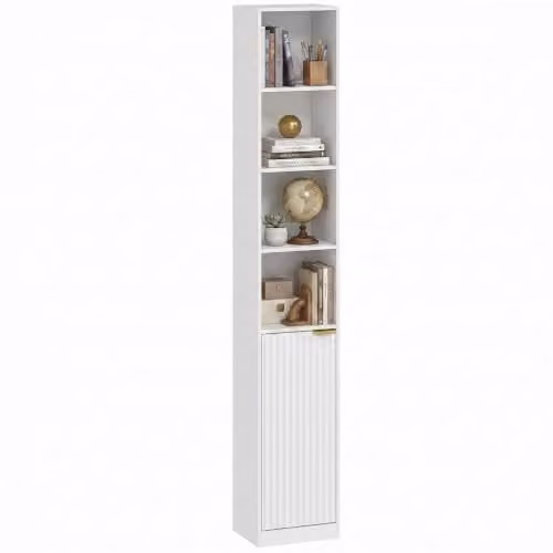 HOMCOM 6-Tier Modern White and Gold Wood Effect Bookcase, H 182 x W 30 x D 24 cm
