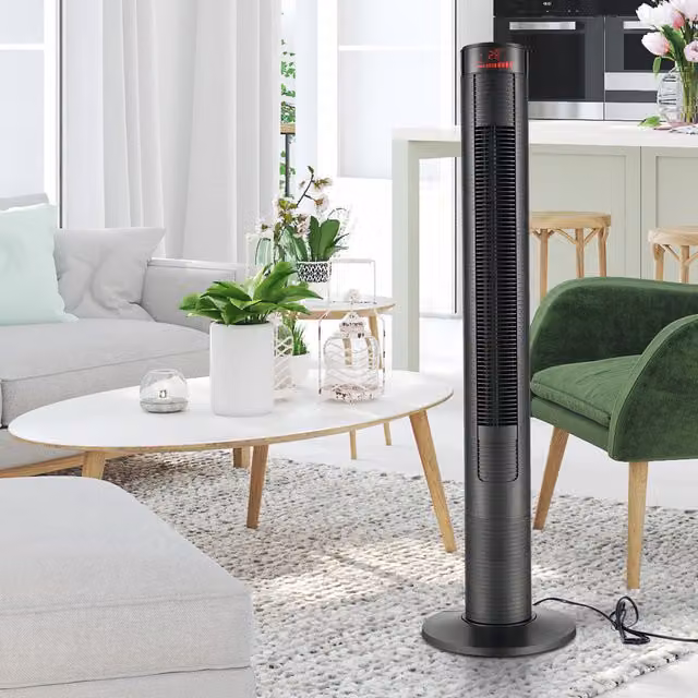 HOMCOM 117cm Oscillating Tower Fan with Remote Control and Timer, Black