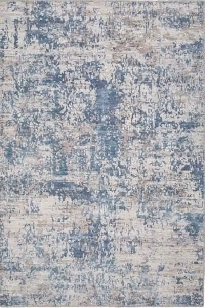 Kukoon Blue and Grey Distressed Abstract Non-Slip Washable Low Pile Rug, W: 80 cm, L: 150 cm – 1