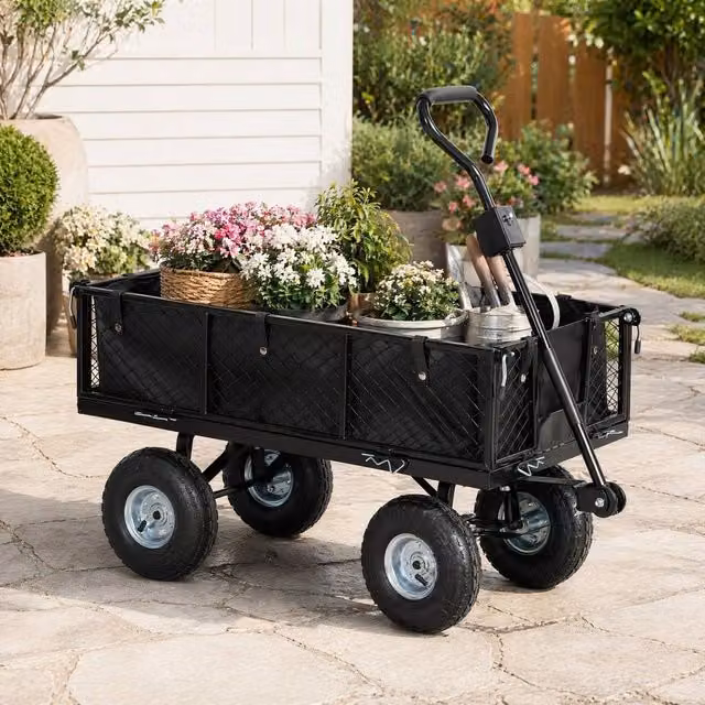 STILVORA Garden Trolley with Removable Sides, 114L, Black