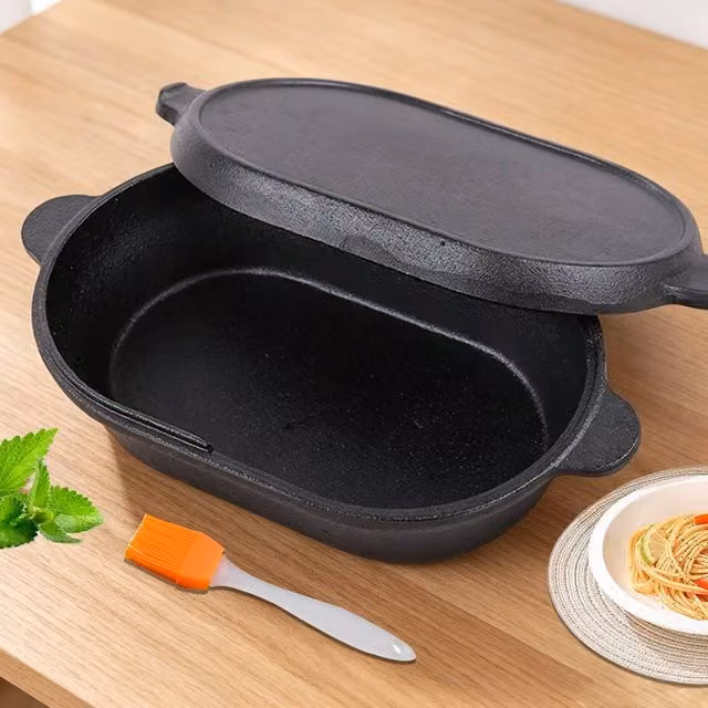 Ventryn Pre-Seasoned Cast Iron Dutch Oven Casserole Pot and Skillet Set in Black – 1