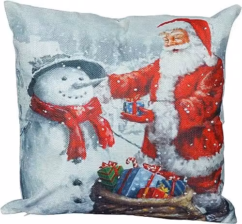 Netagon Christmas Themed Square Cushion in Grey and Multicolour with Removable Washable Linen Cover and Hollow Fibre Filling, W/D/H: 40 x 40 x 40 cm – 1