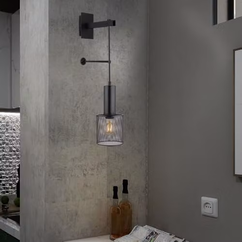 Globo Lighting Black Matt Cylinder Wall Lamp with Cord, Height: 60 cm – 3