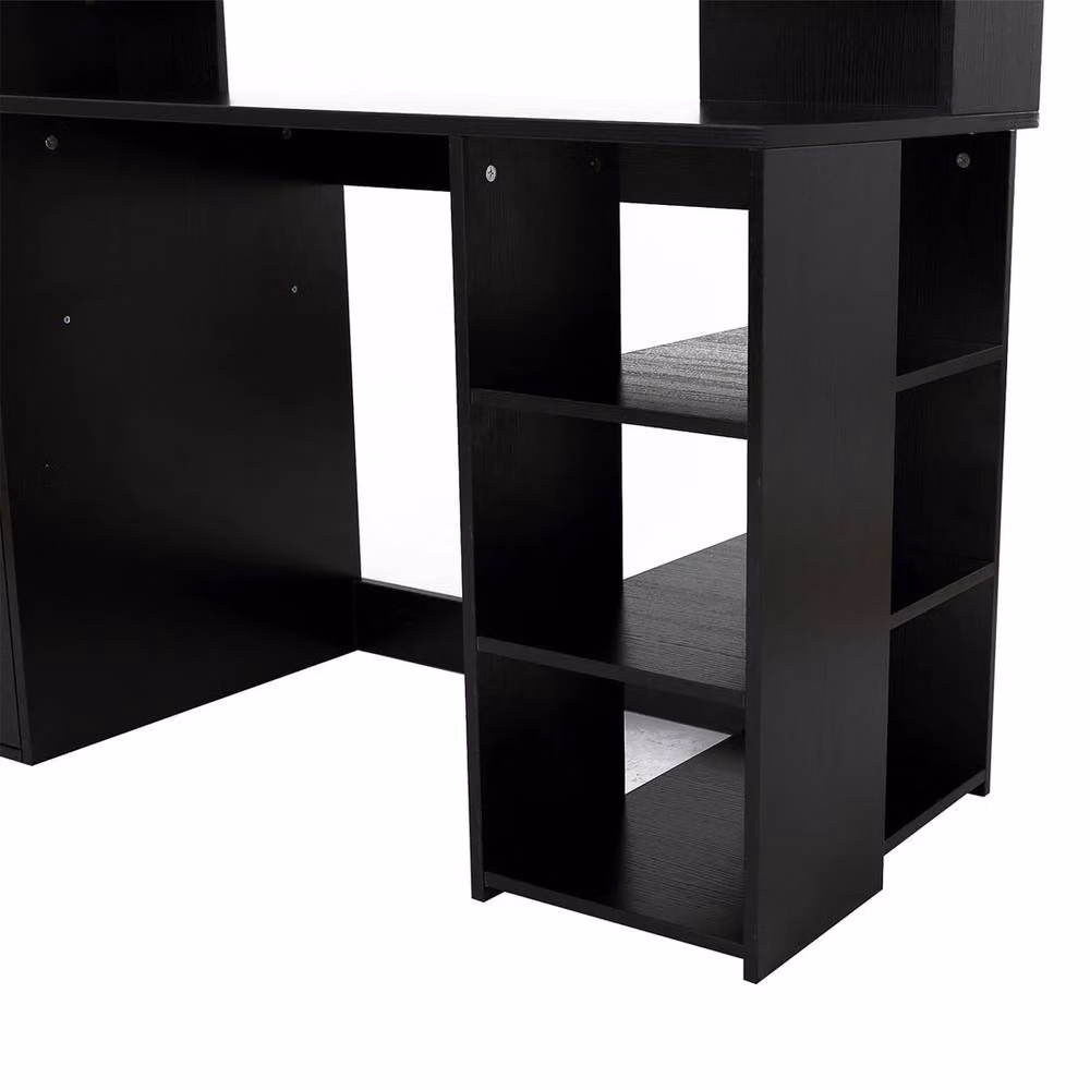 FORGEVIO Modern Computer Desk with Storage Shelves in Black – 5