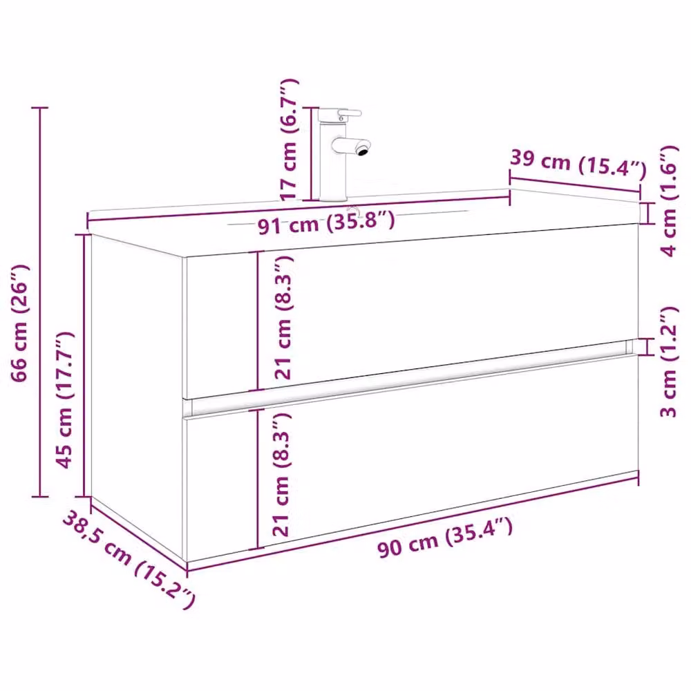 Berkfield Home Freestanding Sink Cabinet with Built-in Basin and Faucet in Brown Old Wood, H: 90 cm, W: 45 cm, D: 38.5 cm – 4