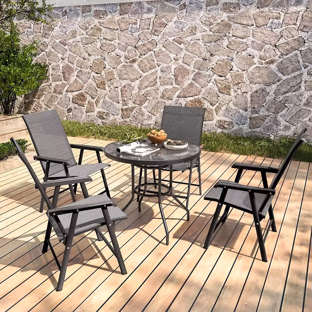 Living and Home 4 Seater Outdoor Garden Dining Table Set in Brown Rattan and Glass with Steel Frame – 2