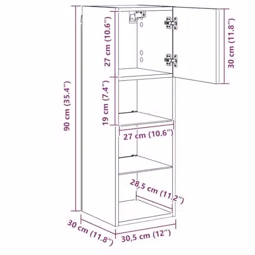 vidaXL Modern Wall-mounted TV Cabinet in Black with Glass Doors and Integrated Lighting, W/D/H: 90 x 30 x 30 cm – 3