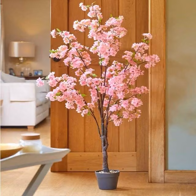Garden Mile Large Freestanding Artificial Pink Cherry Tree in Pink, Brown and Grey