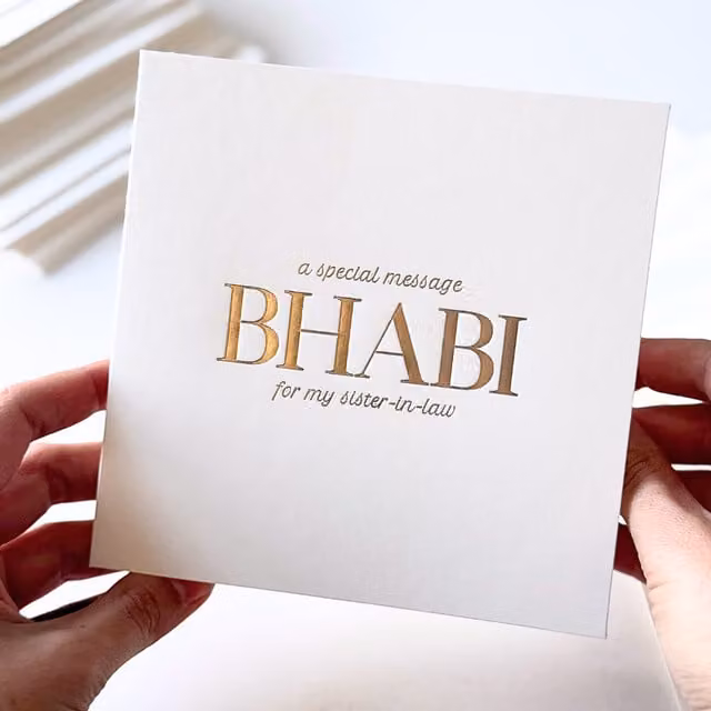 Peacock Supplies Luxury Bhabi Sister-in-law Special Message Card in White and Gold