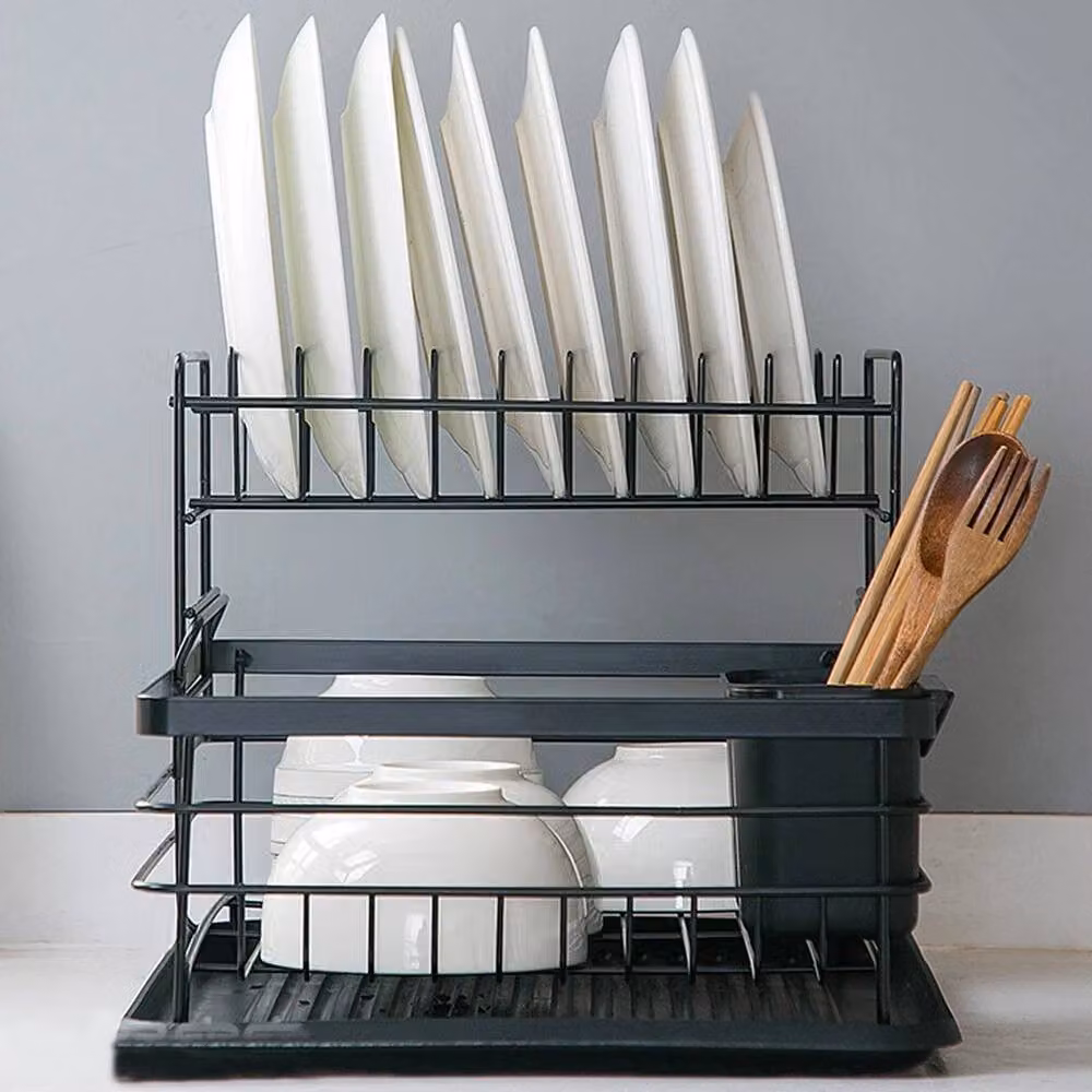 KORVIXA Large Metal Wire Dish Drainer and Cutlery Holder in Black – 4