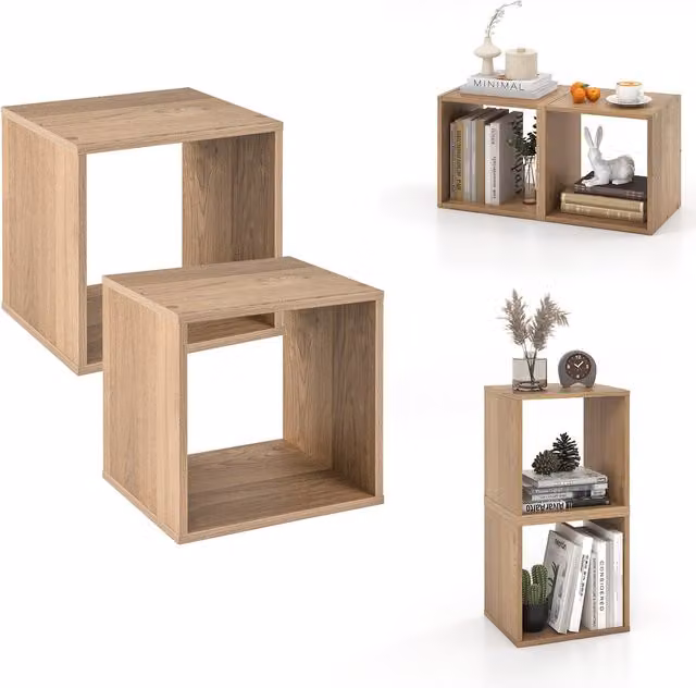 Costway Stackable Cube Storage Organizer Set of 2, Brown Wood
