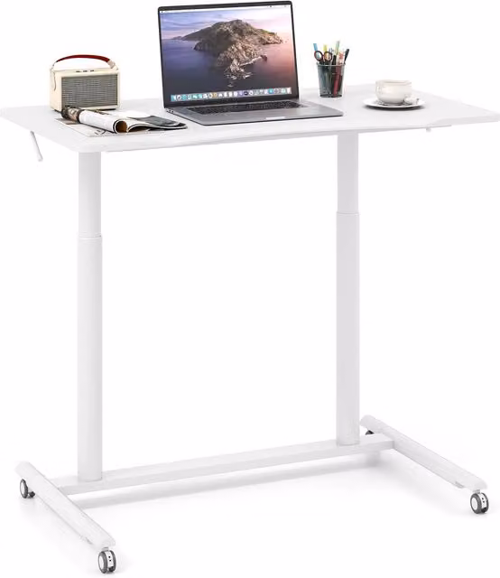Costway Mobile C-Shaped Standing Desk with Adjustable Height and Castors, White – 1