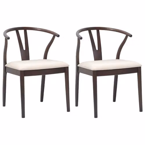 vidaXL Set of 2 Dining Chairs in Light Brown Solid Rubber Wood with Armrests