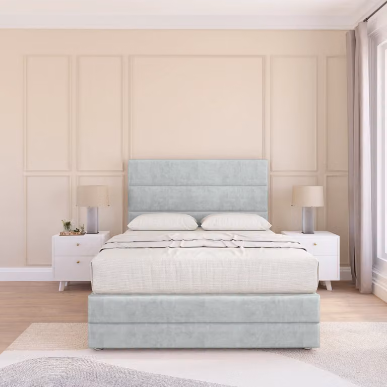 Sloomy Monaco Upholstered Bed Base in Silver, Super King, W/D/H: 200 x 200 cm
