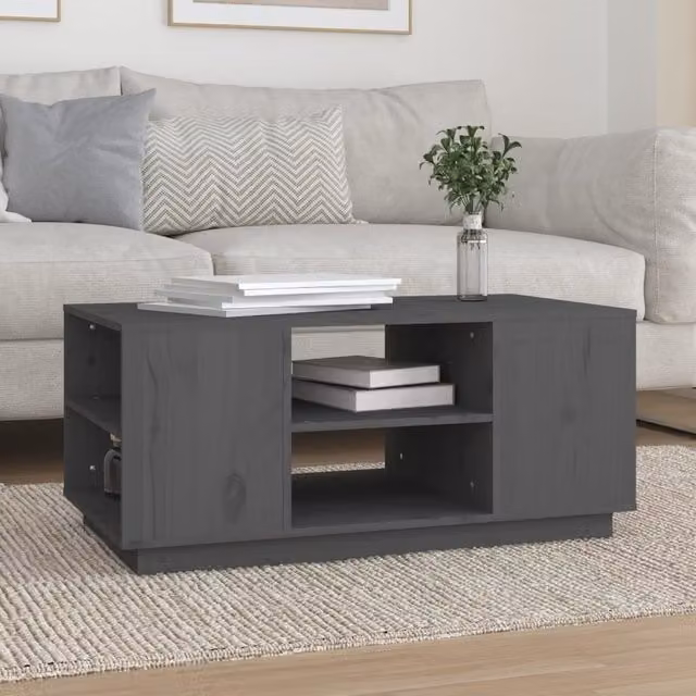 Berkfield Home Grey Rustic Solid Pine Coffee Table W/D/H: 90 x 49 x 40.5 cm – 1
