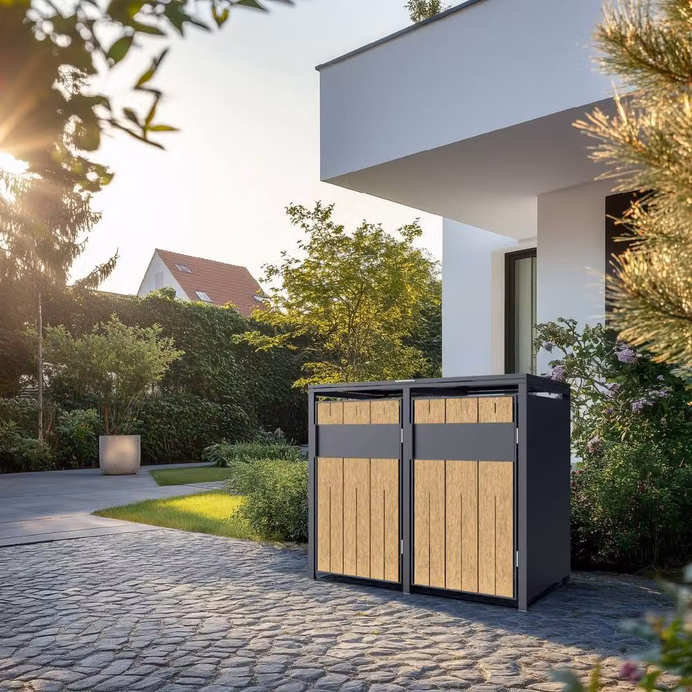 Phoenix Safe Company Phoenix Outdoor Double Wheelie Bin Store for 2 x 240L Bins, Oak Effect Metal Storage, Brown – 7