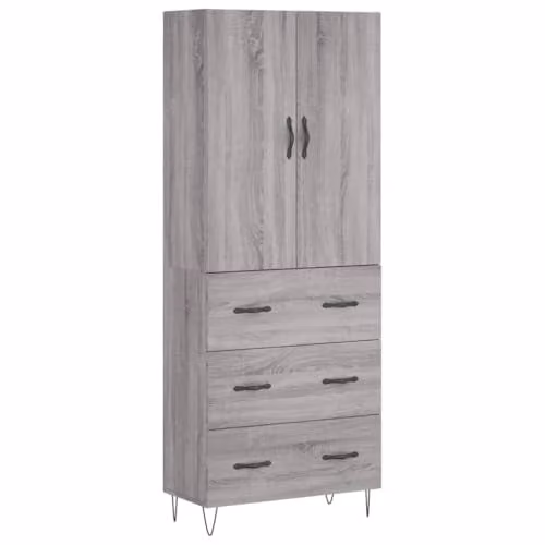vidaXL Modern Grey Sonoma Highboard with Hinged Doors and Internal Shelves, H 180 x W 69.5 x D 34 cm