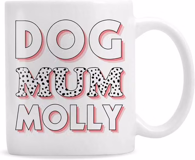 Personalised Memento Company Women's Personalised Dog Mum Ceramic Mug in White with Pink Spots