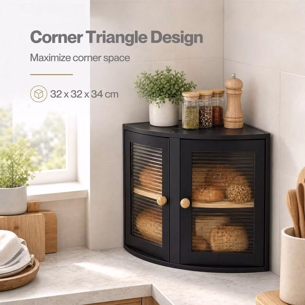 Kelvenix Corner Bread Bin with Compartments in Black – 3