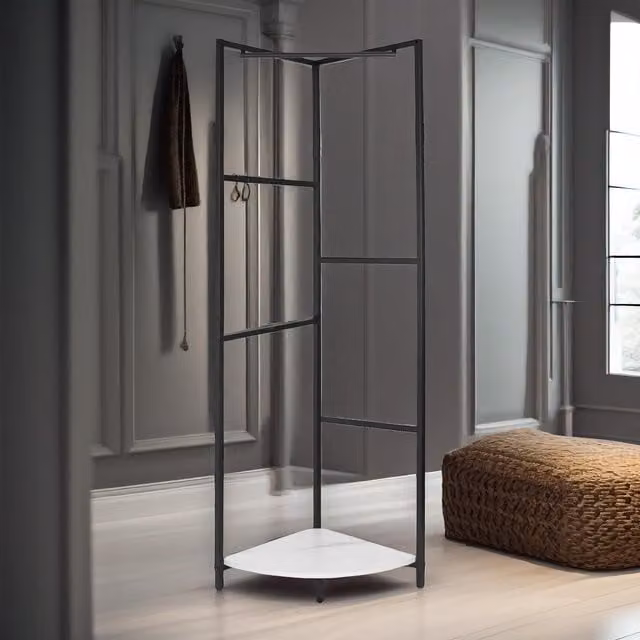 Pirlo Plush Heavy Duty Metal Coat Stand with Shelf in Black, H 171 cm x W 62 cm x D 10 cm – 1