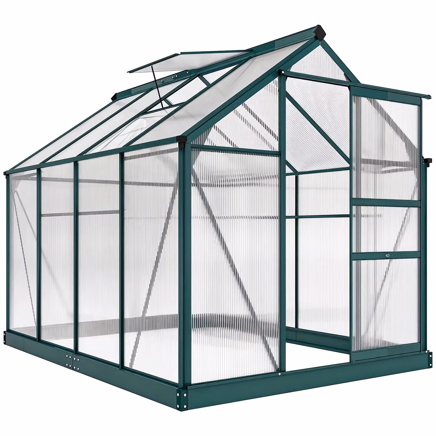 Outsunny Walk-In Polycarbonate Greenhouse with Green Aluminium Frame – 3