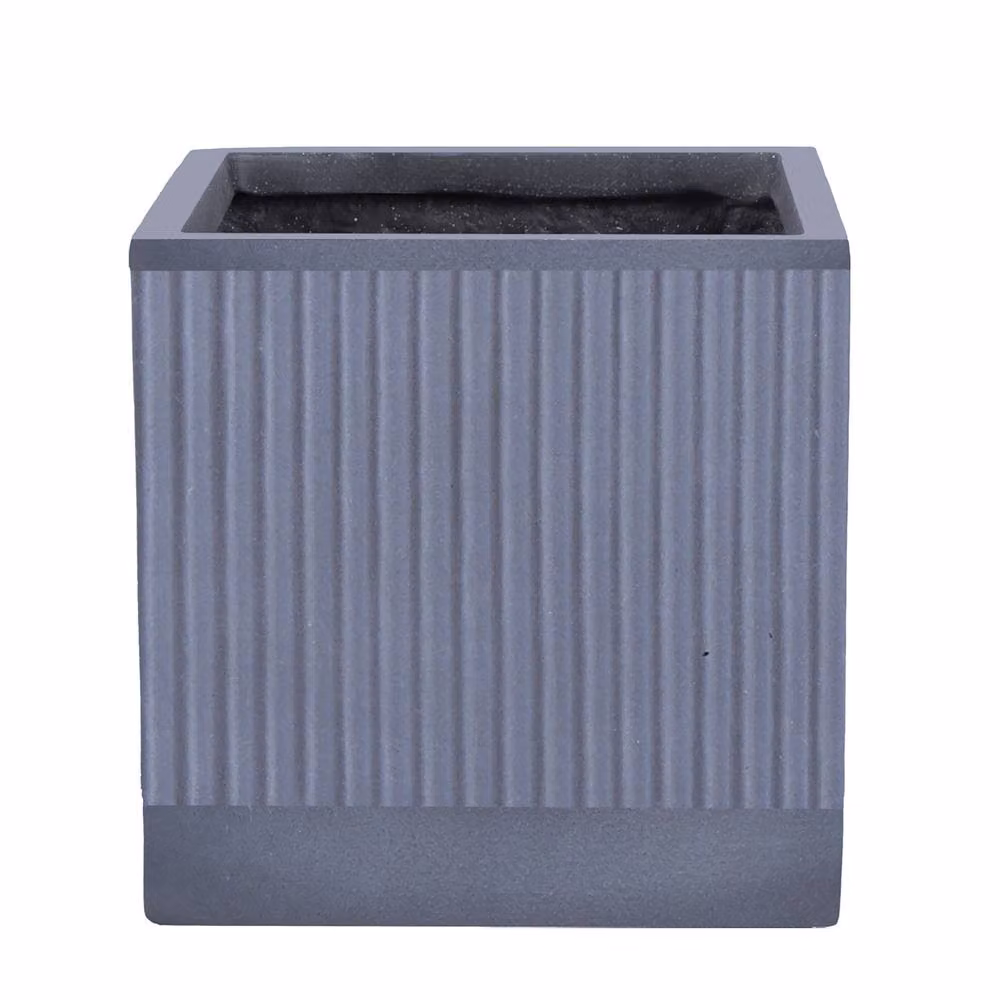 Dibor Set of 4 Large Ribbed Fibre Clay Plant Pots in Grey – 2