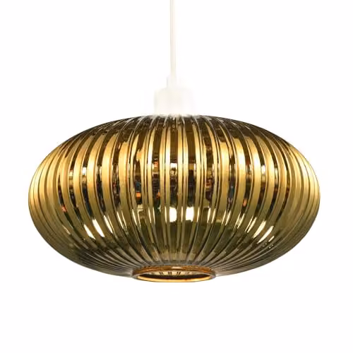 Happy Homewares Modern Oval Ribbed Glass Pendant Lamp Shade in Gold, W: 30 cm, H: 17 cm – 1