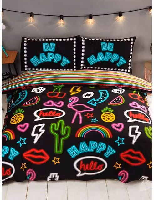 Rapport Be Happy Reversible Multicolour Striped Duvet Cover and Pillowcase Set, W: 140 cm, H: 200 cm