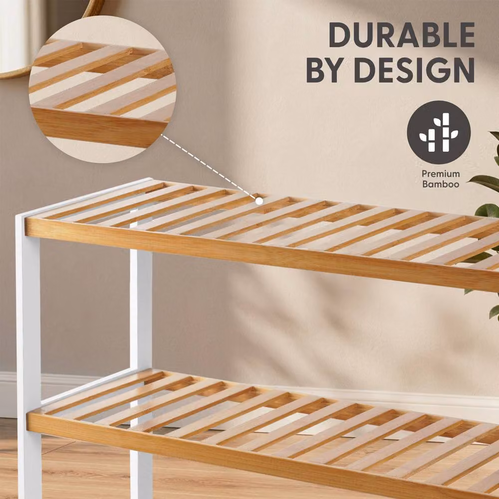 Keplin 5-Tier Bamboo Shoe Rack in White – 3