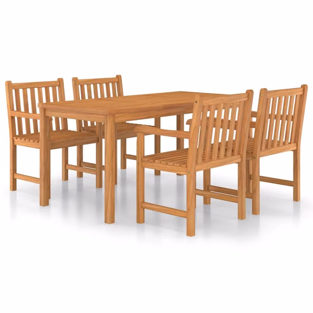 Berkfield Home 5 Piece Garden Dining Set in Brown Solid Teak Wood – 2