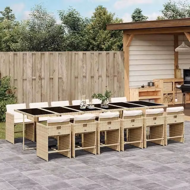 Berkfield Home Large Foldable Garden Dining Set in Beige PE Rattan – 1